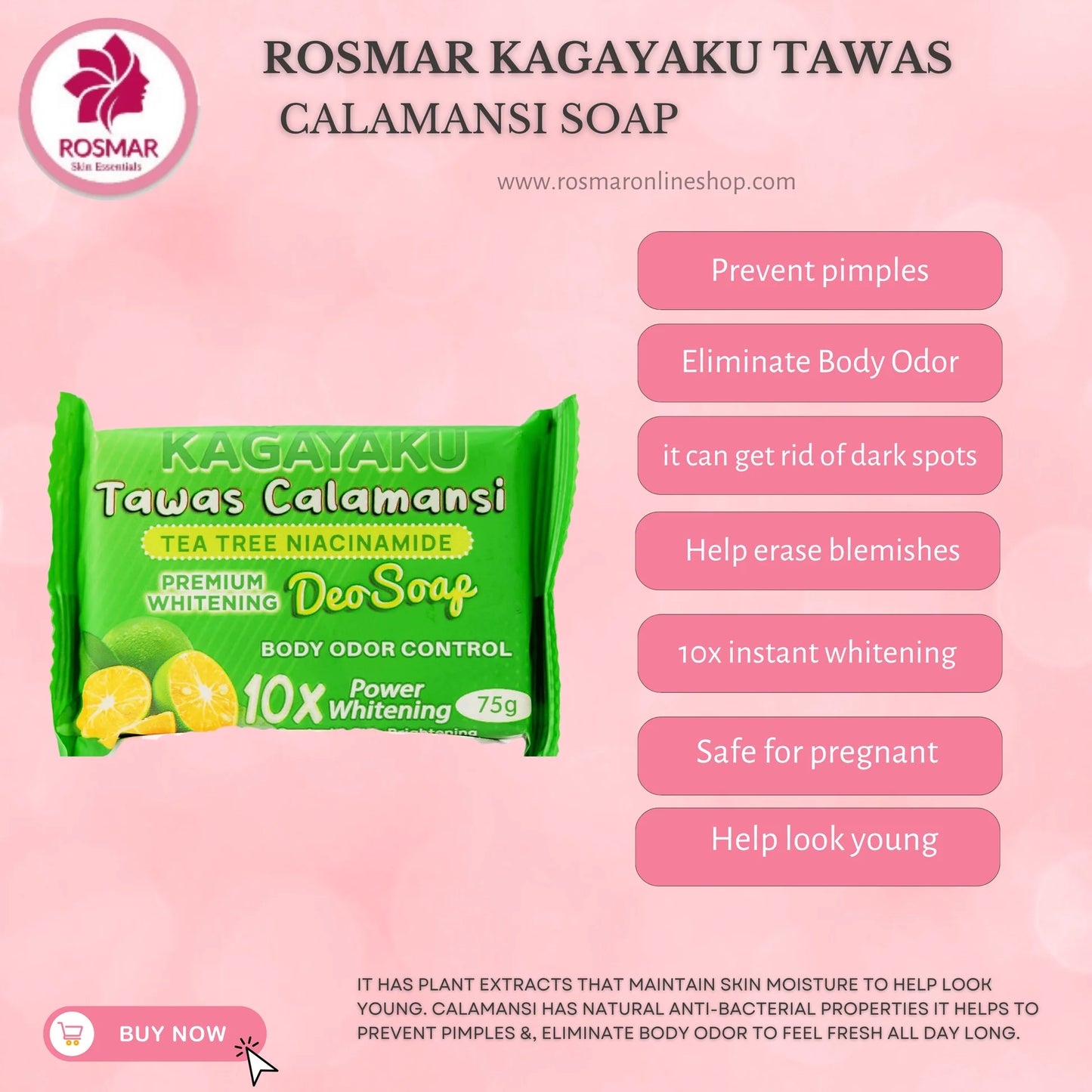 ROSMAR Tawas Calamansi Deo Soap 75g NEW PACKAGING 10x Power Whitening
